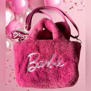 Barbie x Skinnydip collab RARE Pink Plush Fluffy Satchel w/ Crossbody Strap NWT